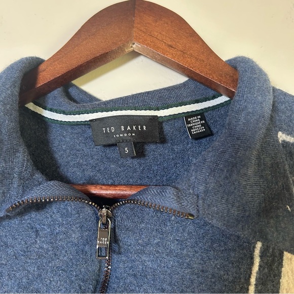 Ted Baker Navy and White Zip-Up Sweater - Picture 2 of 2